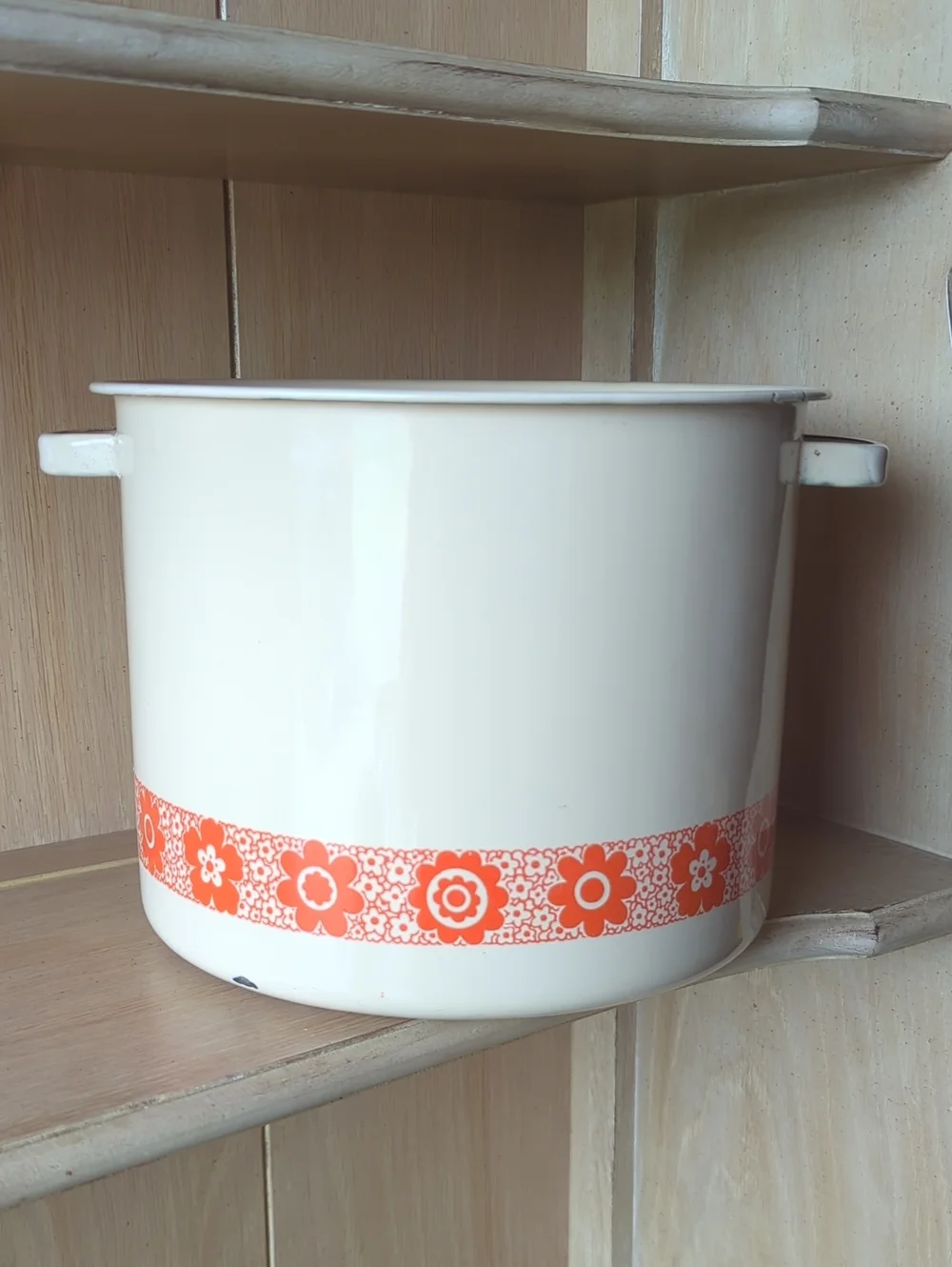 Cream Enamel Stockpot with Orange Floral Band